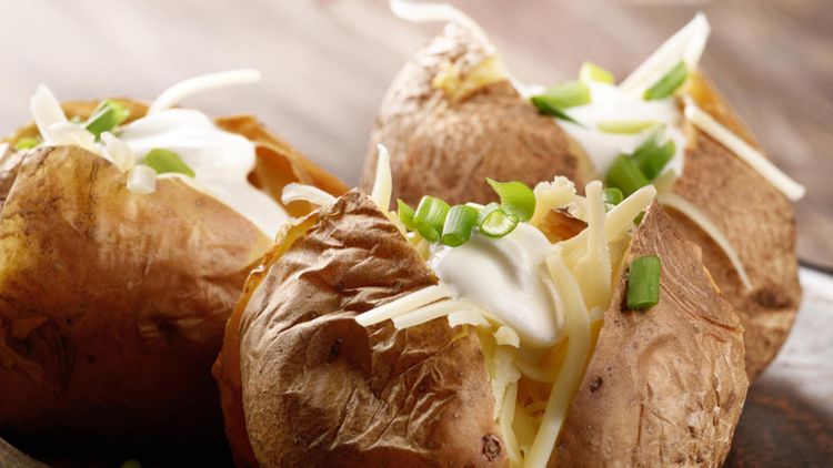 3 filled baked potatoes 